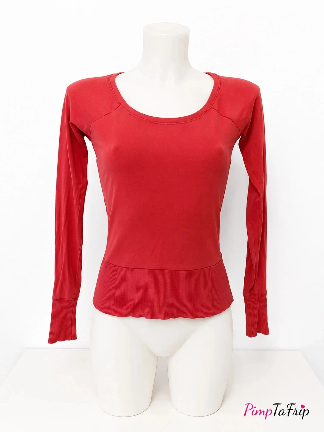 T-shirt H&M manches longues corail – Bas côtelé – Taille 38